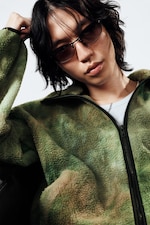 Grün marmoriert - Locker geschnittene Fleecejacke mit Reißverschluss - 2