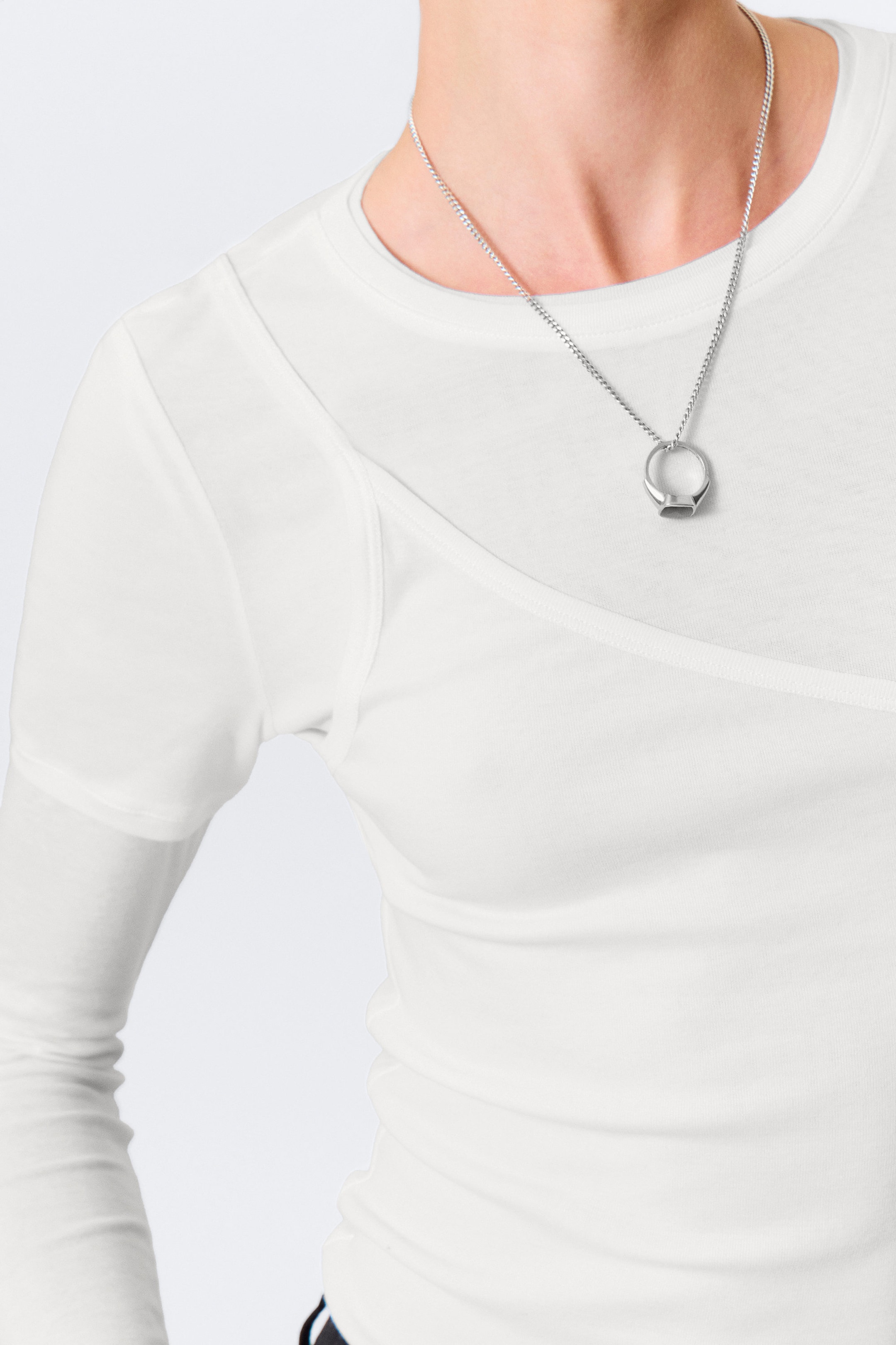 White - Triple-Layered Long-Sleeved Cotton Top - 2