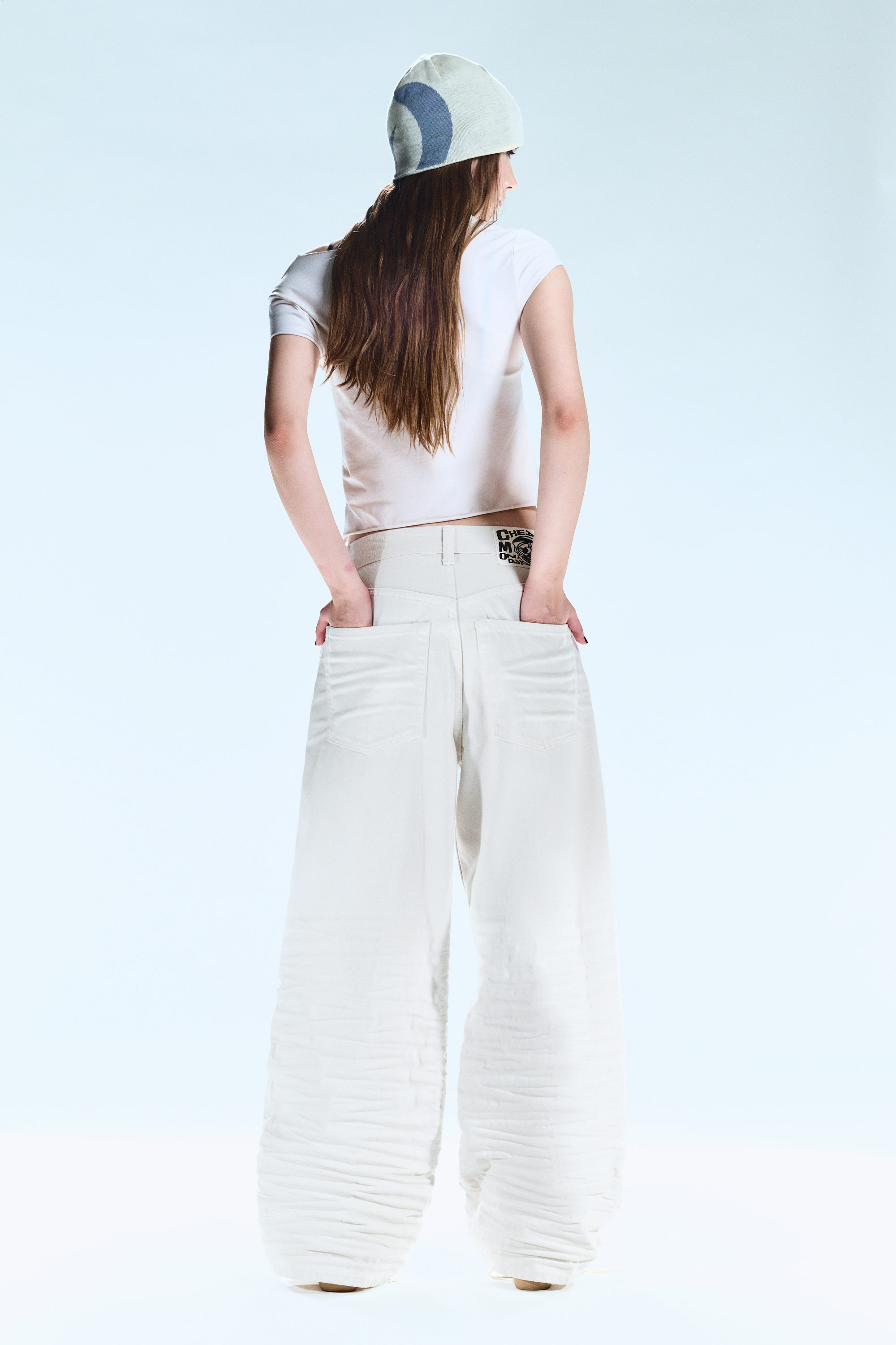 Creased White - White - Looser Regular Waist Loose Straight Jeans - 5