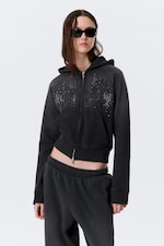 Washed Studded Black - Slim Studded Graphic Zip Hoodie - 0