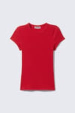 Red - Slim Fit Ribbed Cotton T-shirt - 3