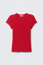 Red - Slim Fit Ribbed Cotton T-shirt - 0