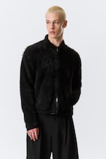 Black - Hairy Knitted Zip Cardigan - 2
