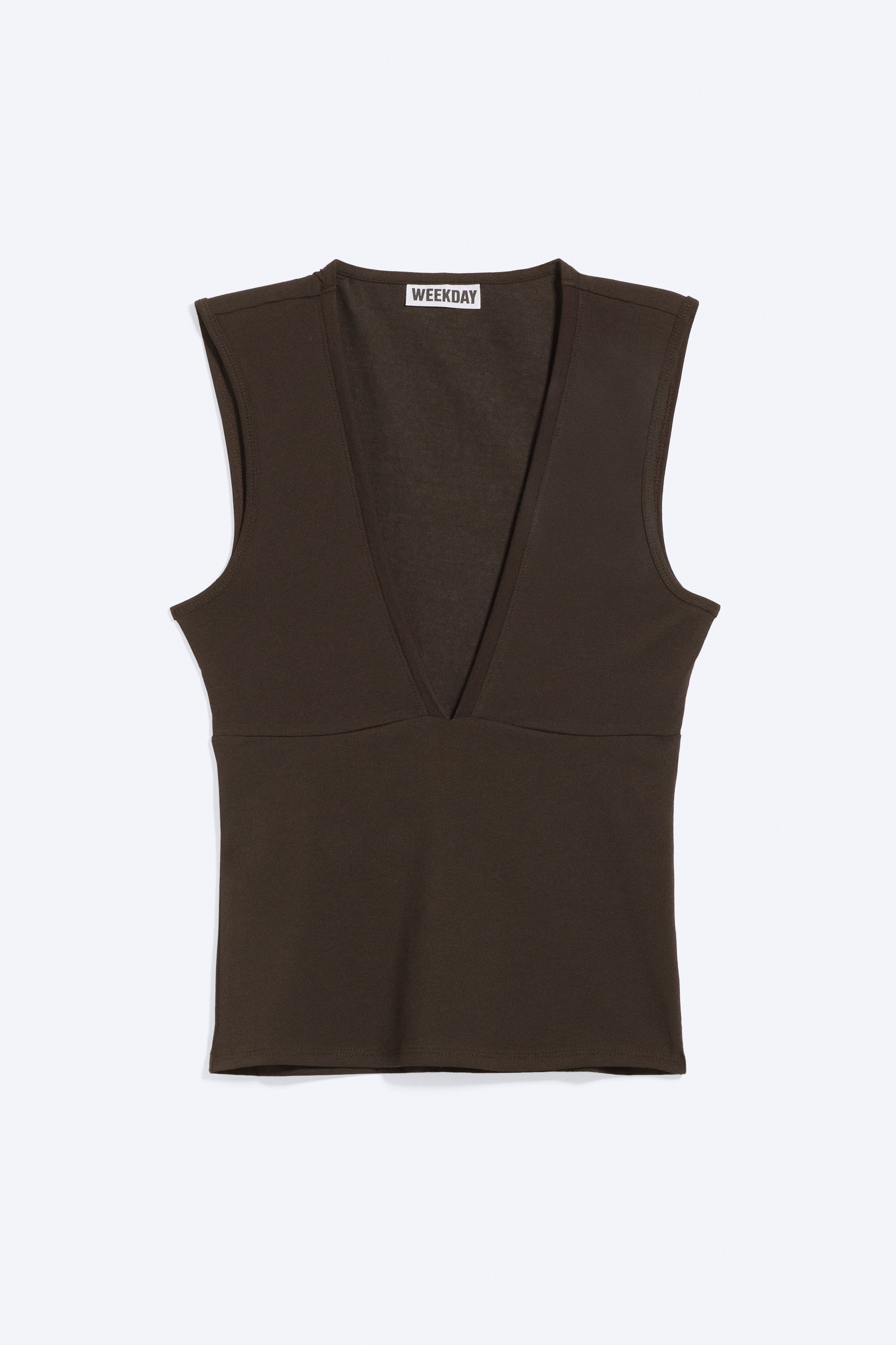 Figurbetontes, ärmelloses Top mit V-Ausschnitt - Dunkelbraun