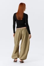 Light Khaki Green - Low Rise Ruched Drawstring Trousers - 3