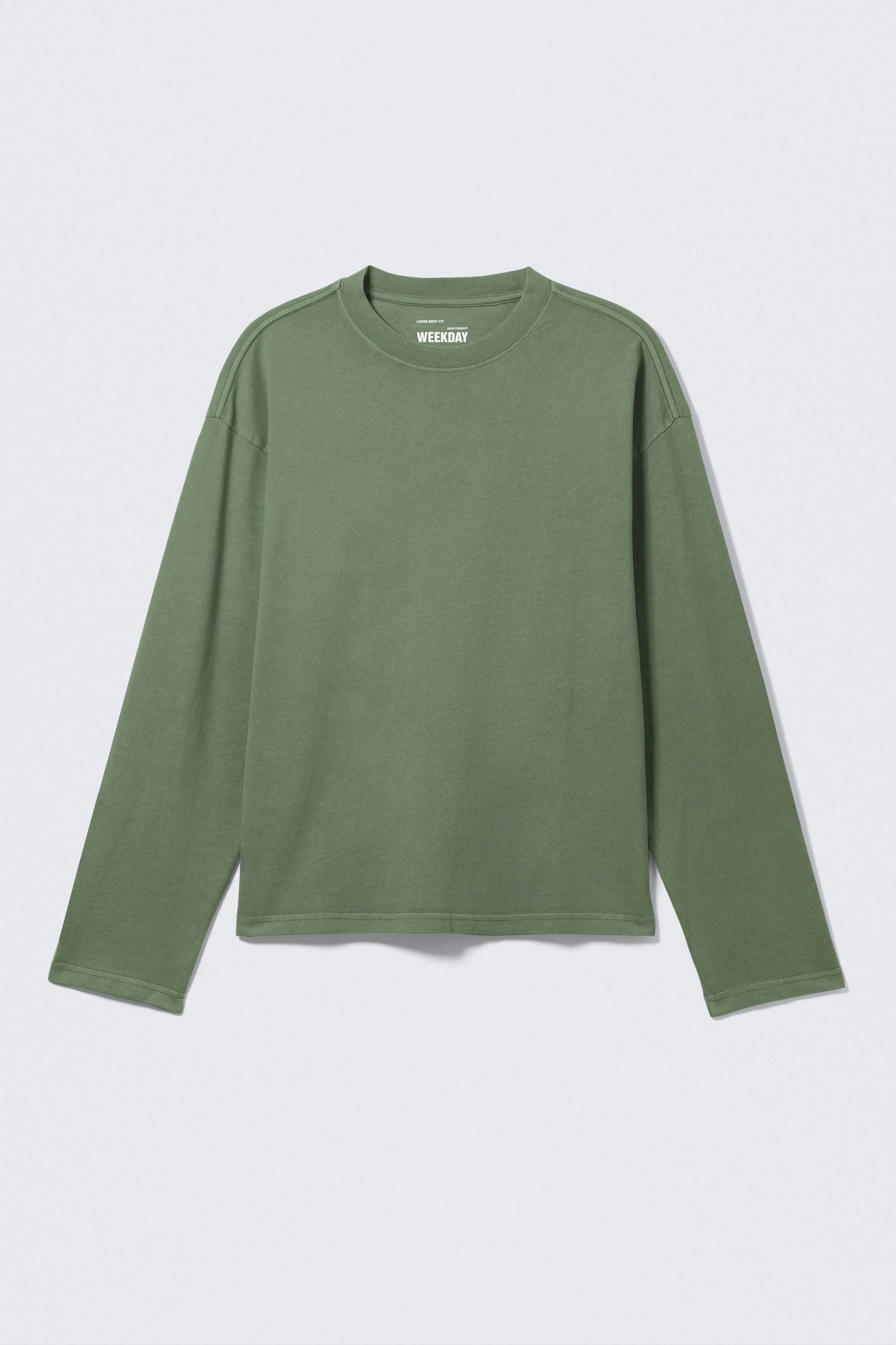 Boxy Longsleeve mit lockerer Passform - Weiß - Grüne Streifen/Weiß/Weiß-grau gestreift/Weiß & Navy gestreift/Dunkelgrün/Gelb/Dunkelbraun/Blau & weiß gestreift/Dunkles Marineblau/Schwarz/Weiß - Braune Streifen/Dunkelbraun gestreift/Gewaschenes Rosa/Weiß & dunkelgrün gestreift/Helles Maulwurfsgrau/Staubgrau
