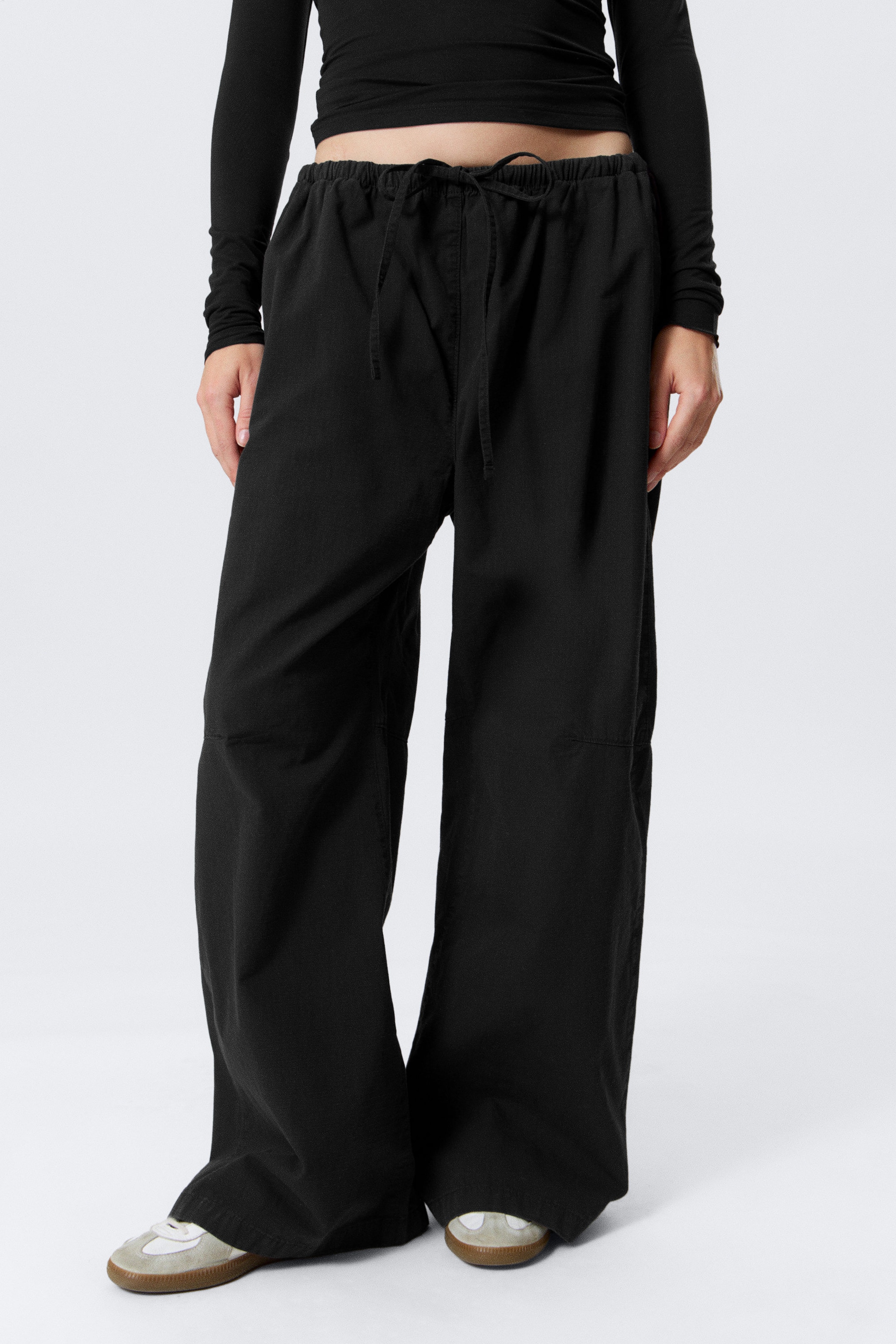 Black - Loose Fit Washed Ripstop Trousers - 2