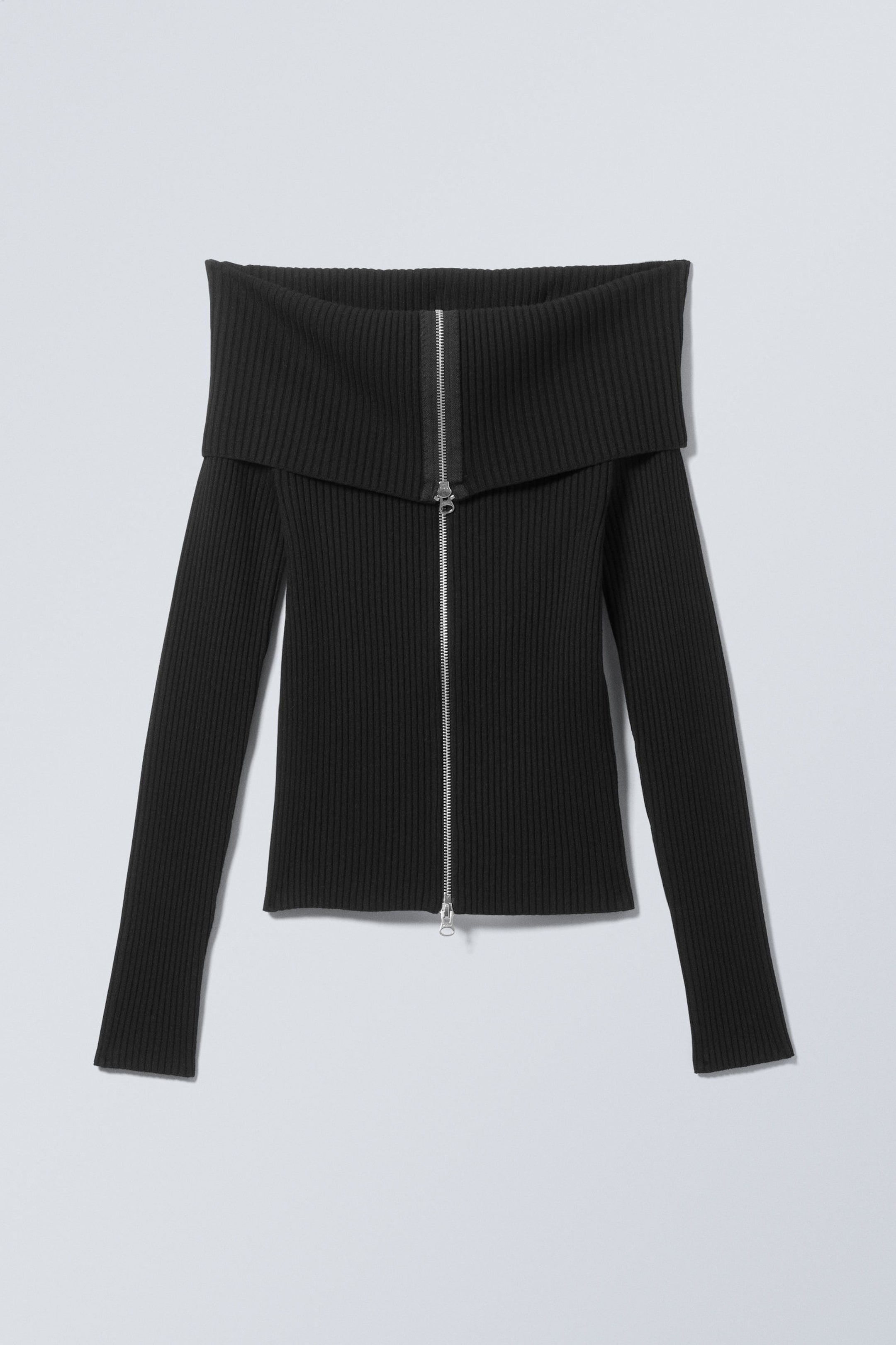 Black - Vanna Off Shoulder Zip Cardigan - 0