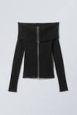 Black - Vanna Off Shoulder Zip Cardigan - 0