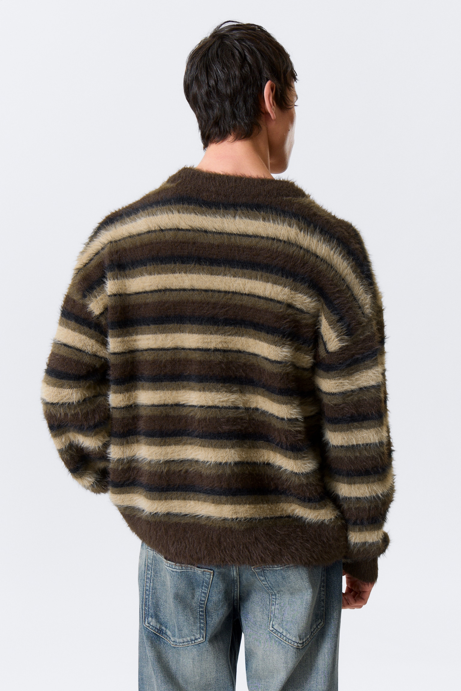 Relaxed csíkos kötött pulóver - Brown Multi Stripes/Fekete-fehér csíkos - 8