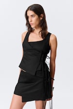 Black - Asymmetric Wrap Strap Top - 3
