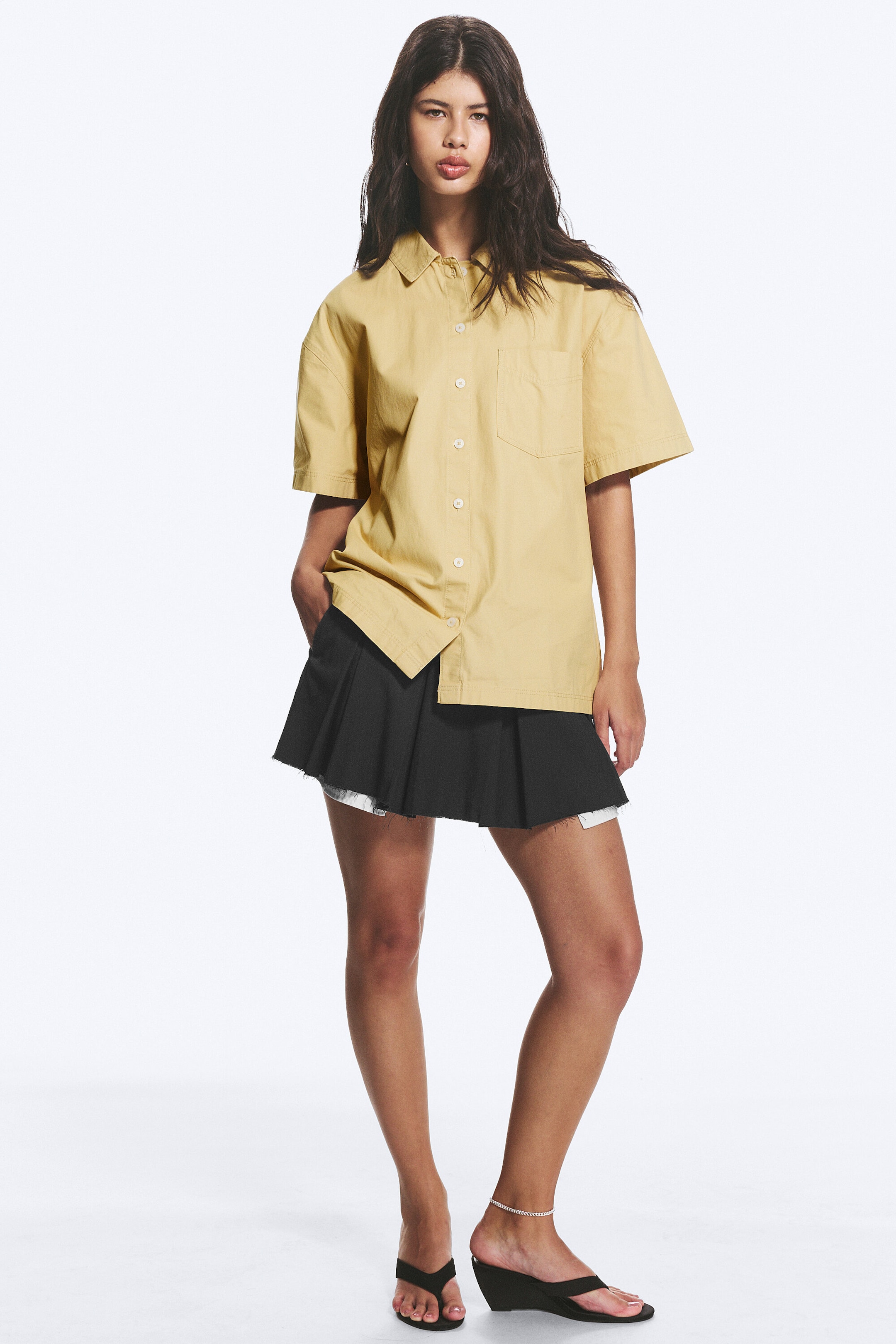 Beige - Oversized Kurzarmhemd aus Baumwoll-Canvas - 2