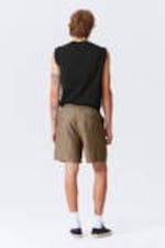 Dark Brown Melange - Relaxed Linen Drawstring Shorts - 2