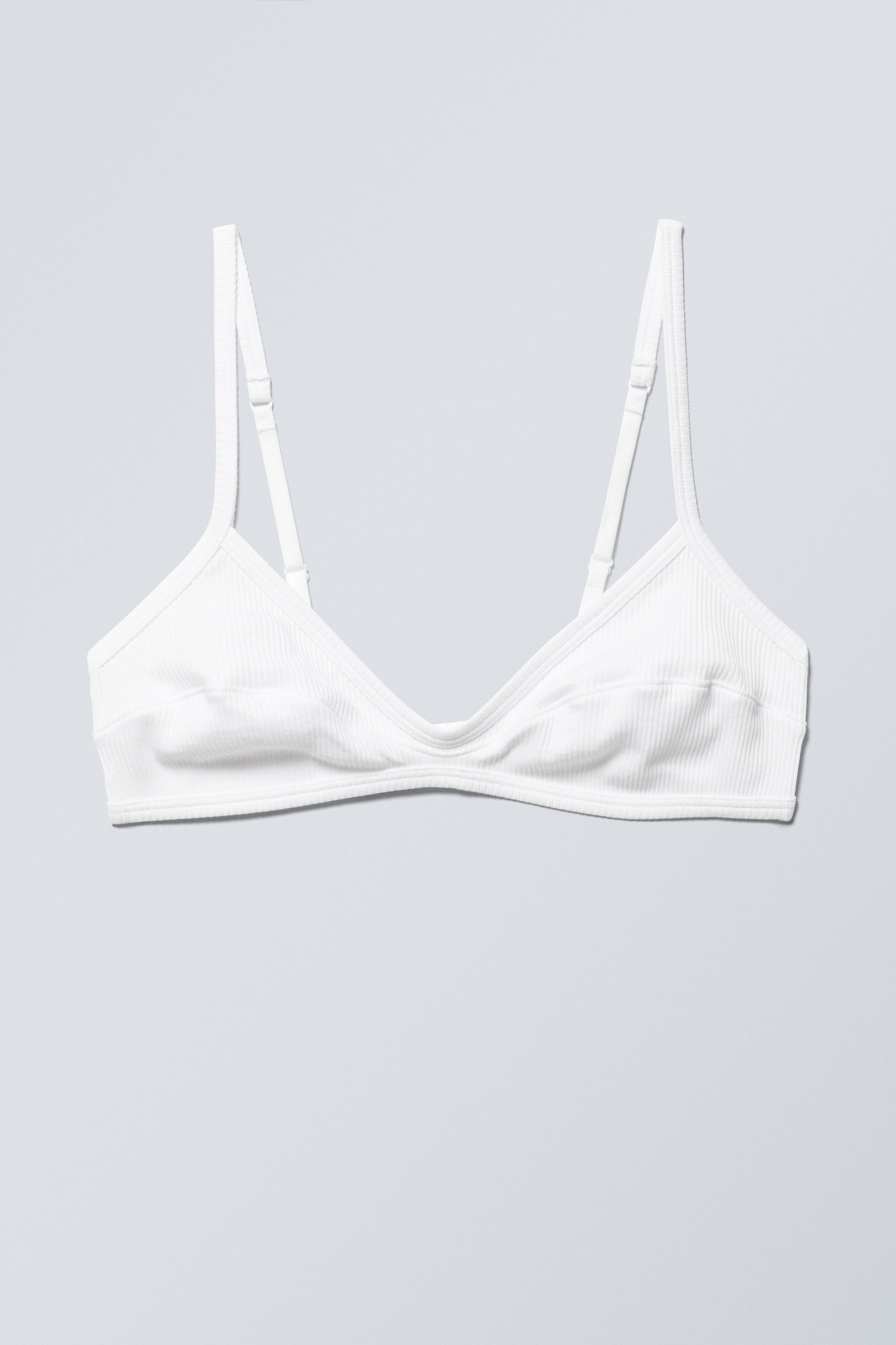 Wit - Geribde katoenen beha met lage hals - 0