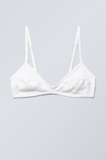 Wit - Geribde katoenen beha met lage hals - 0