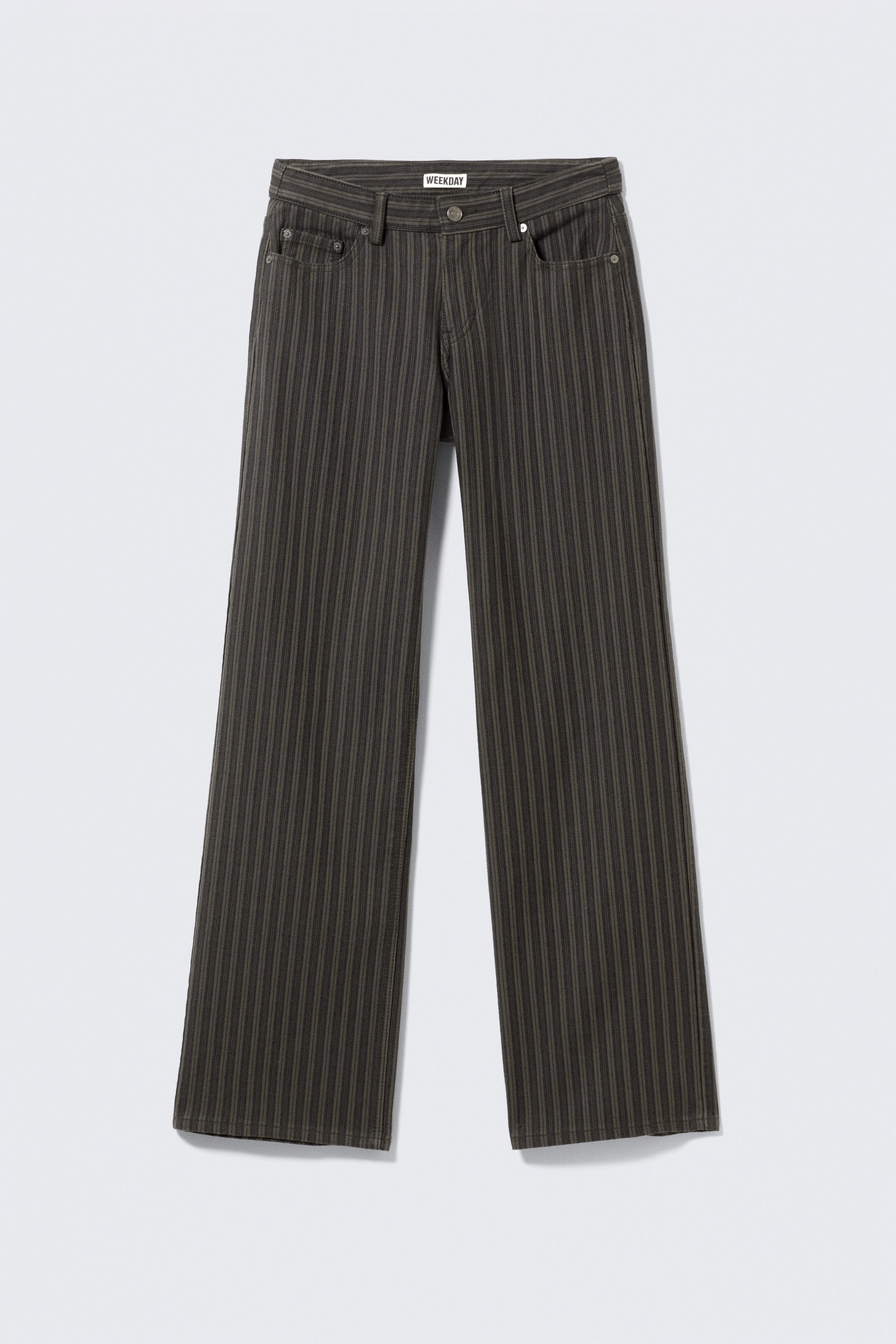 Striped Dark Grey - Low Waist Pinstripe Cotton Trousers - 4