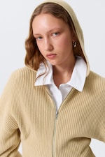 Beige - Langer Strickhoodie mit Reißverschluss - 1