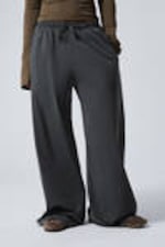 Washed Dark Grey - Loose Fit Wide Leg Jersey Trousers - 1
