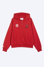 Bright Red - TOFFS Loose Fit Zip Football Hoodie - 5