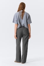 Pinstriped Grey Melange - Low Rise Suiting Trousers - 2