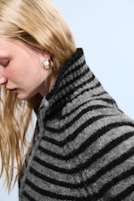 Black & Grey Stripes - Soft Knitted Fitted Zip Cardigan - 1