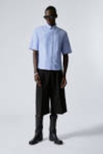Light Dusty Blue - Loose Fit Short-Sleeved Button-down Shirt - 1