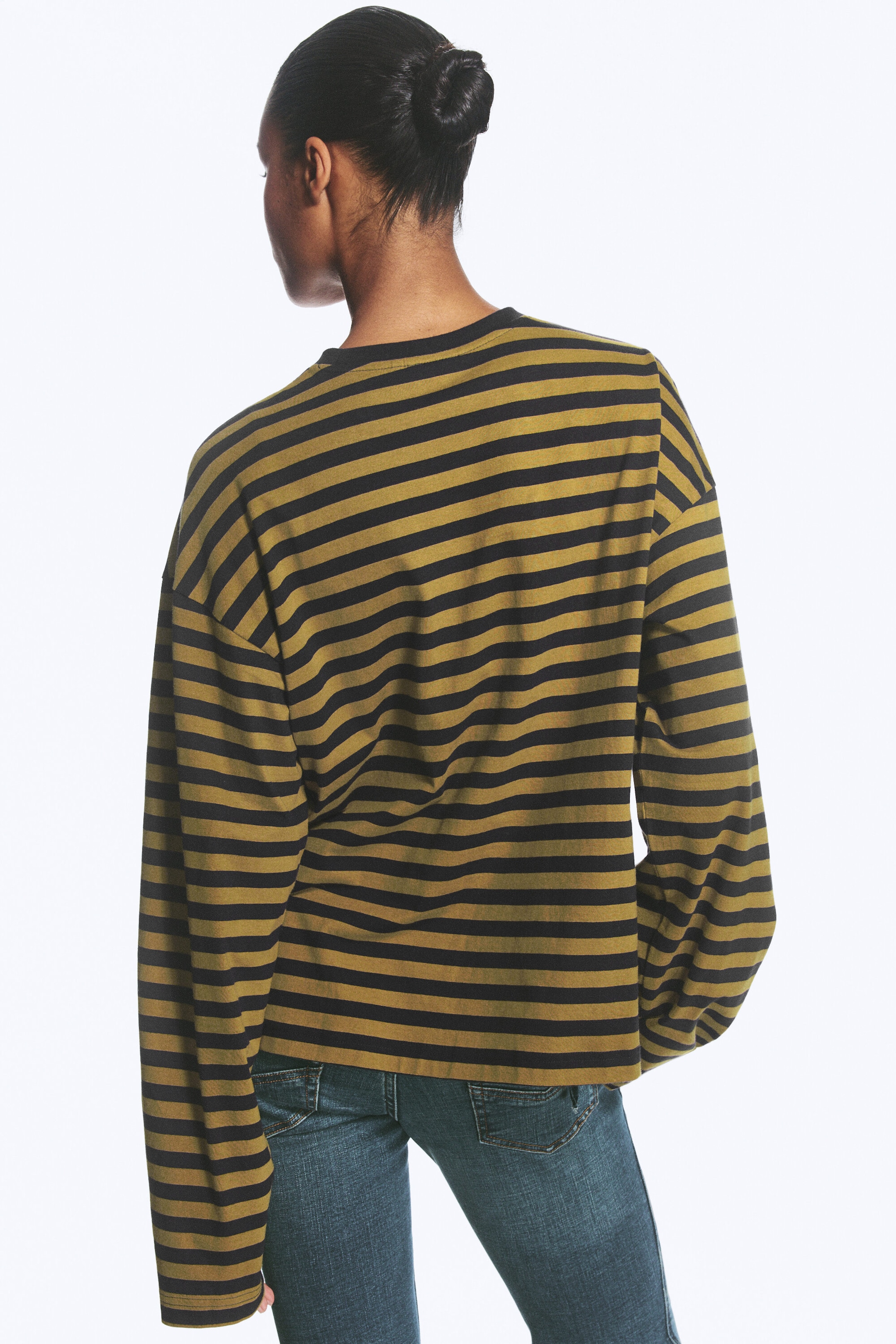 Lime/Navy Stripe - Long-Sleeved Cotton T-shirt - 2