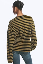 Lime/Navy Stripe - Long-Sleeved Cotton T-shirt - 2
