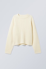 Cremeweiß - Pullover Jill mit Zopfmuster - 0