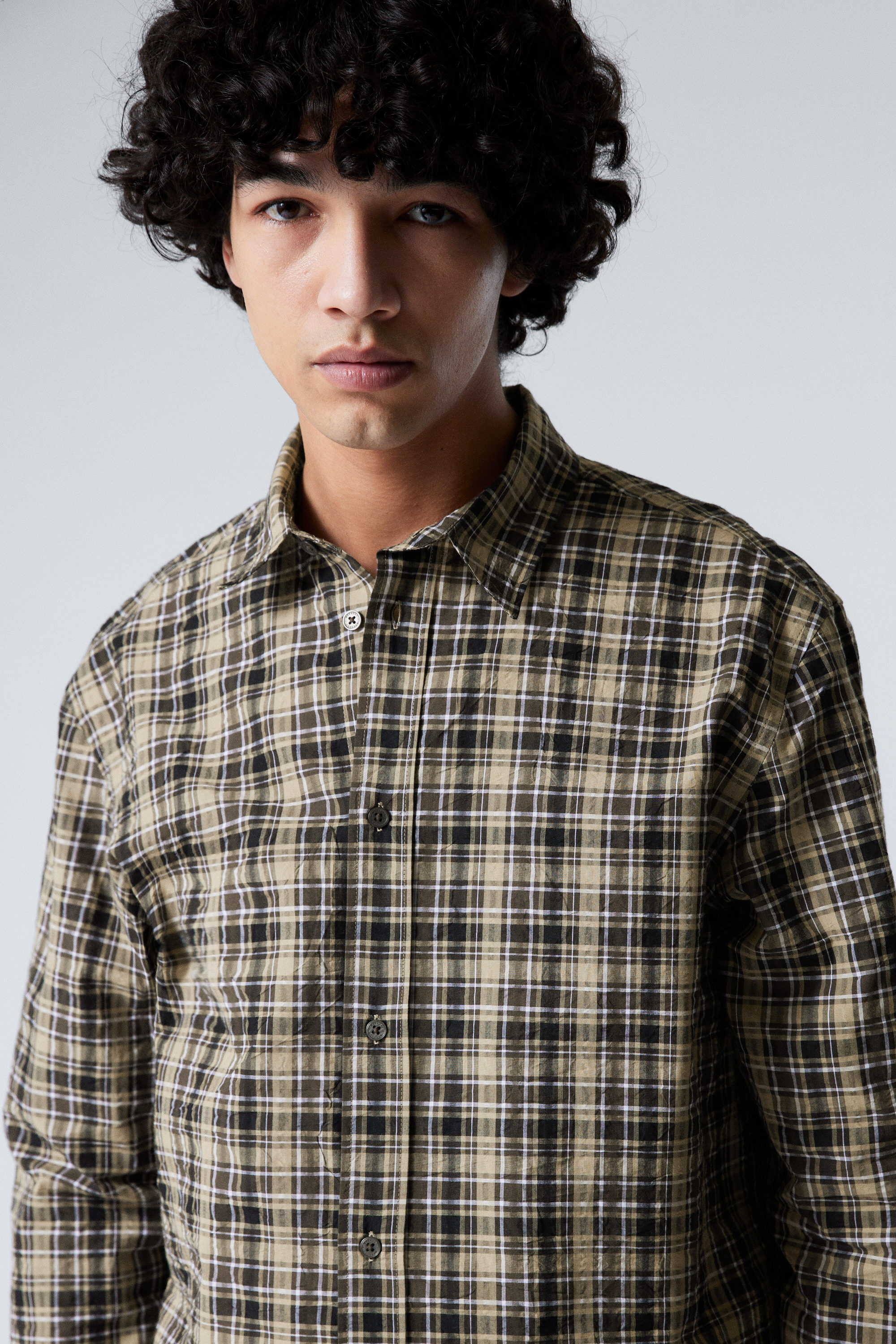 Checked Beige - Relaxed Checked Long-Sleeved Shirt - 1