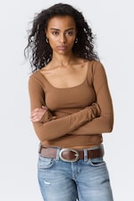 Marron - Top Slim Fit à manches longues - 0