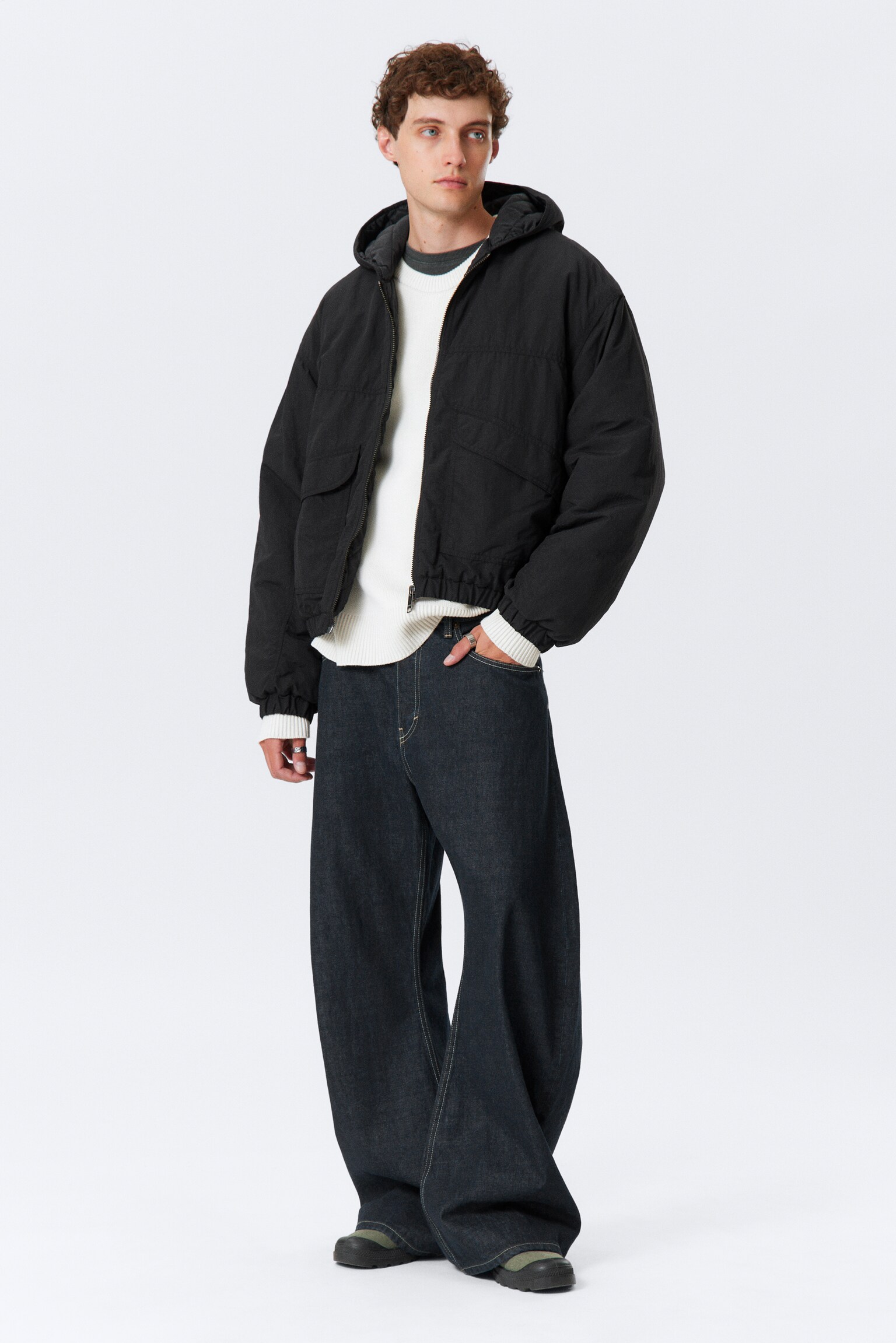 Relaxed Nylon Bomber Jacker - Black/Dusty Brown - 6