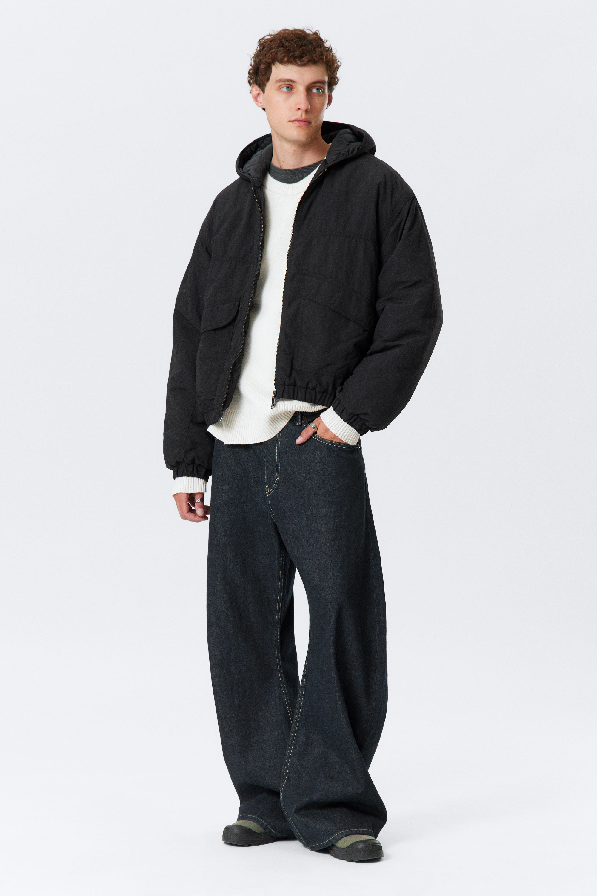Black - Relaxed Nylon Bomber Jacker - 2
