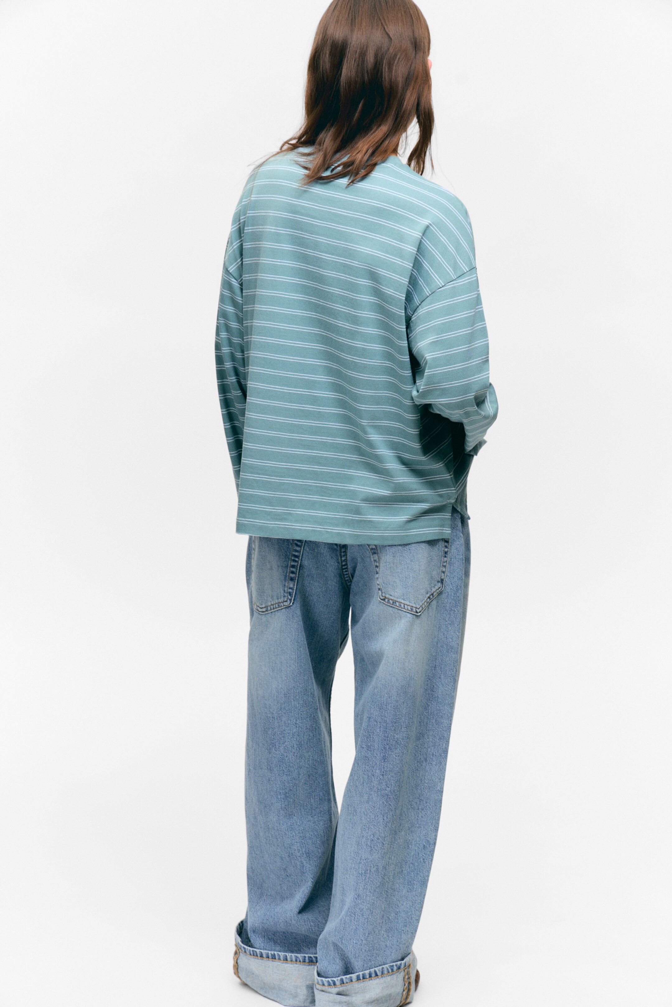Ingrandisci l'immagine: Long-Sleeved Cotton T-shirt - Striped Turquoise - DONNA | H&M CH 3