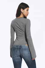 Svart & grå-randig - Långärmad topp i bomull - 2