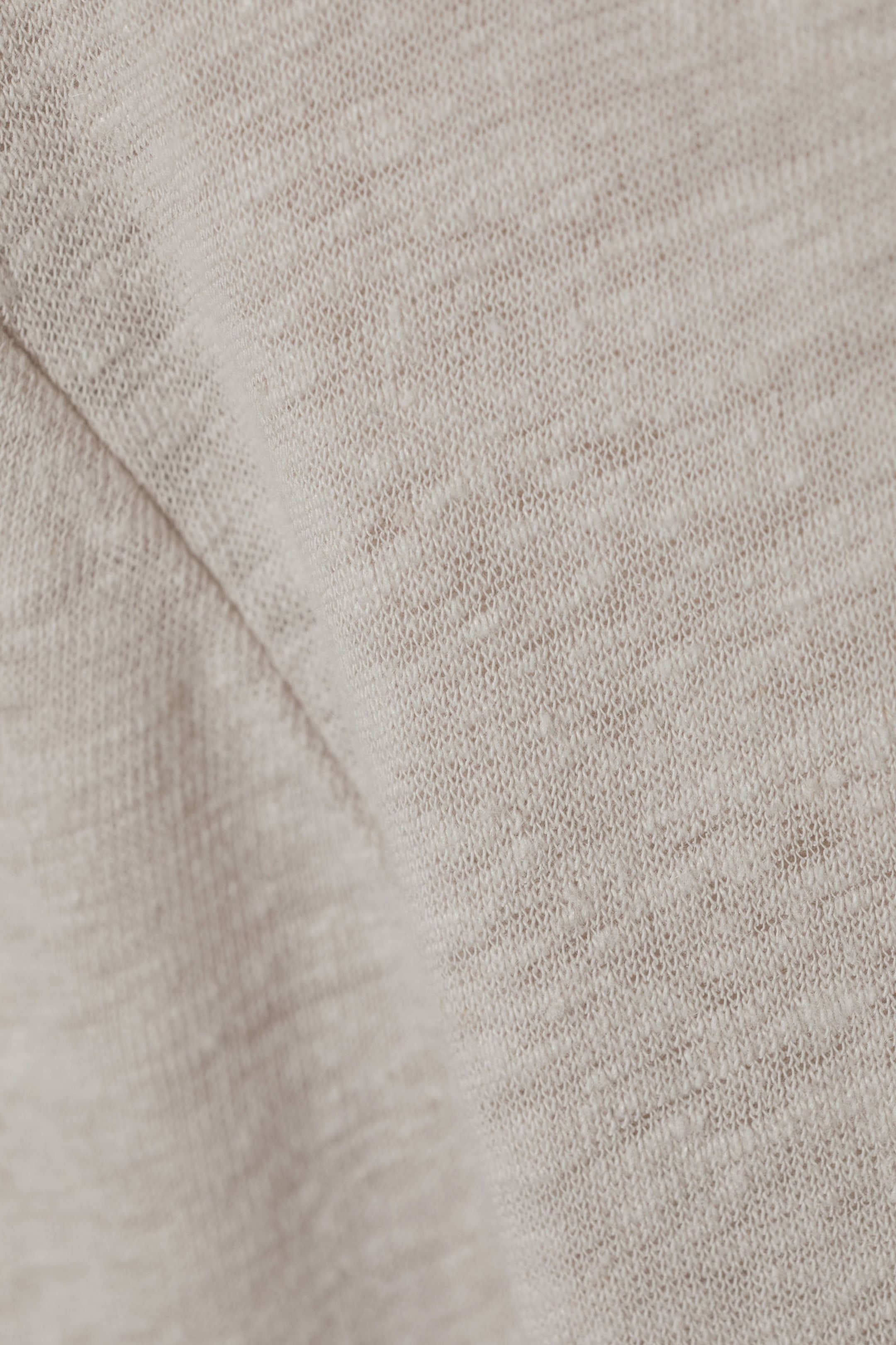 Ecru - Linen Blend Long Sleeve Top - 1