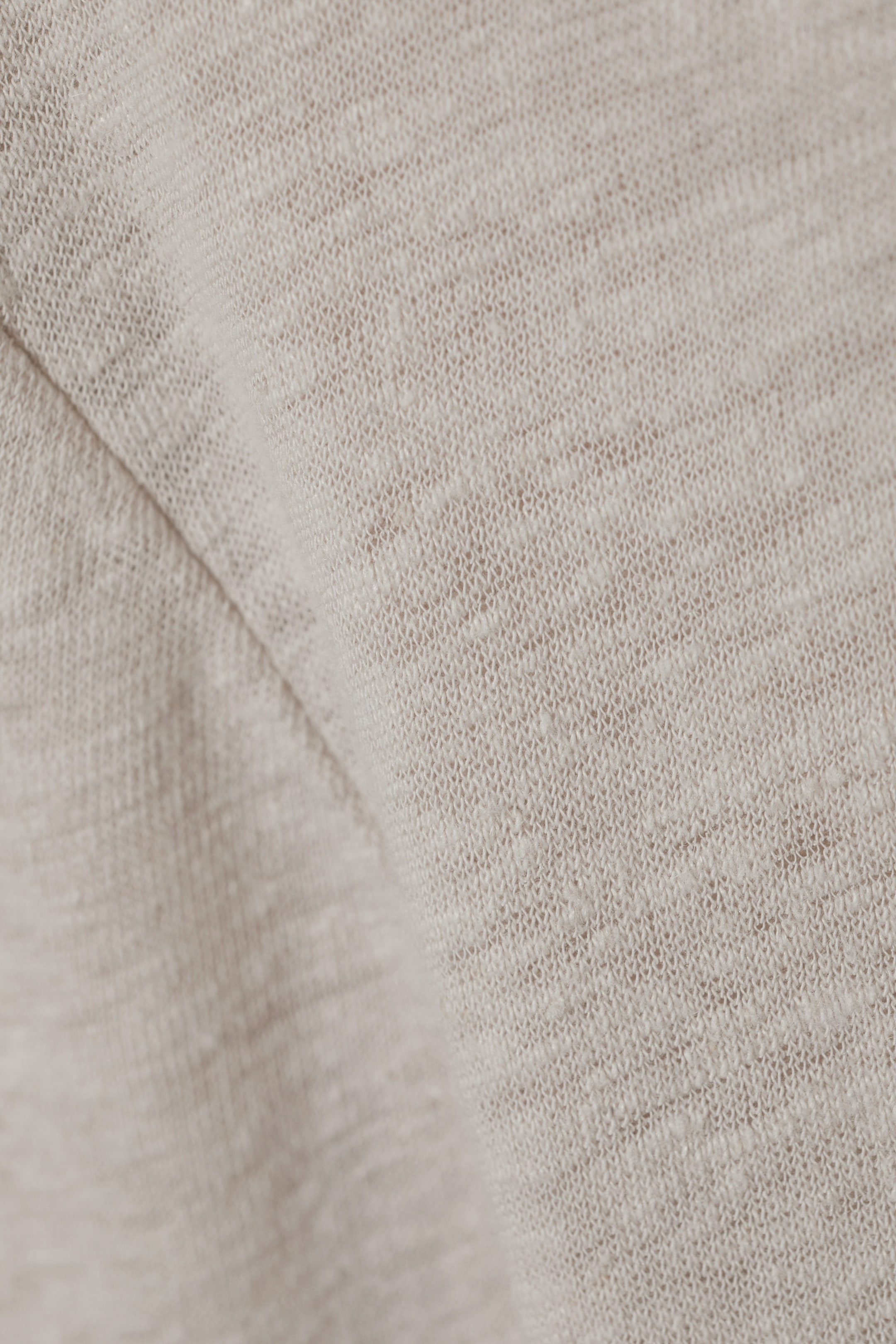 Ecru - Linen Blend Long Sleeve Top - 1