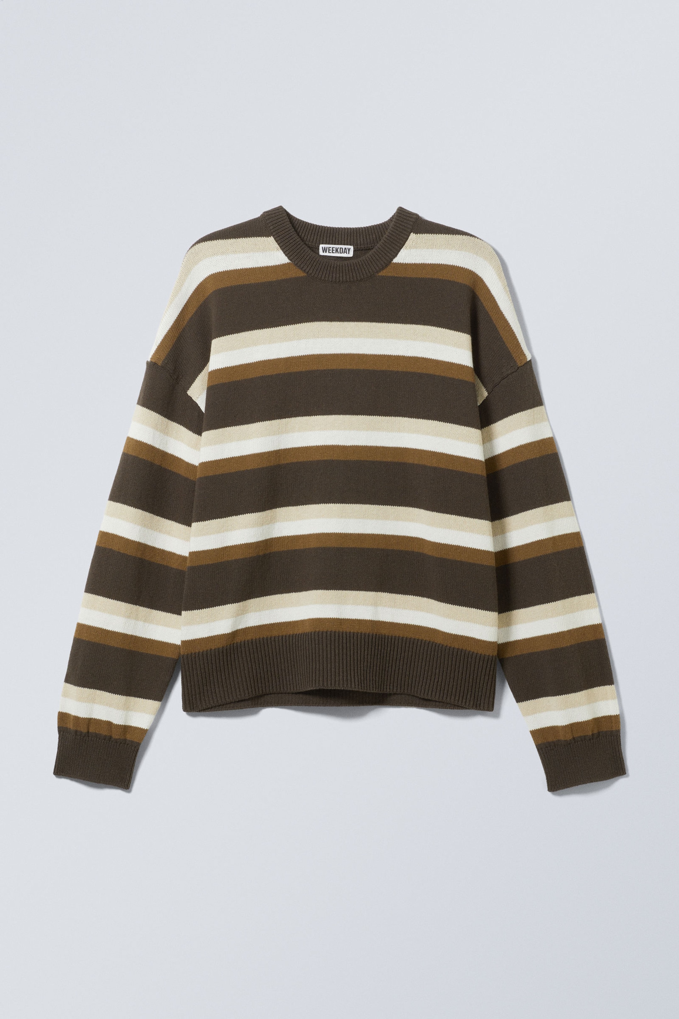 Striped Brown - Knitted Oversized Boxy Cotton Sweater - 5