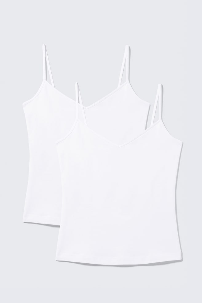 2er-Pack schmale V-Neck-Unterhemden aus Baumwolle - Weiß/Schwarz & Khaki/Schwarz - 1