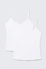 White - 2-pack Slim V-neck Cotton Singlet - 0