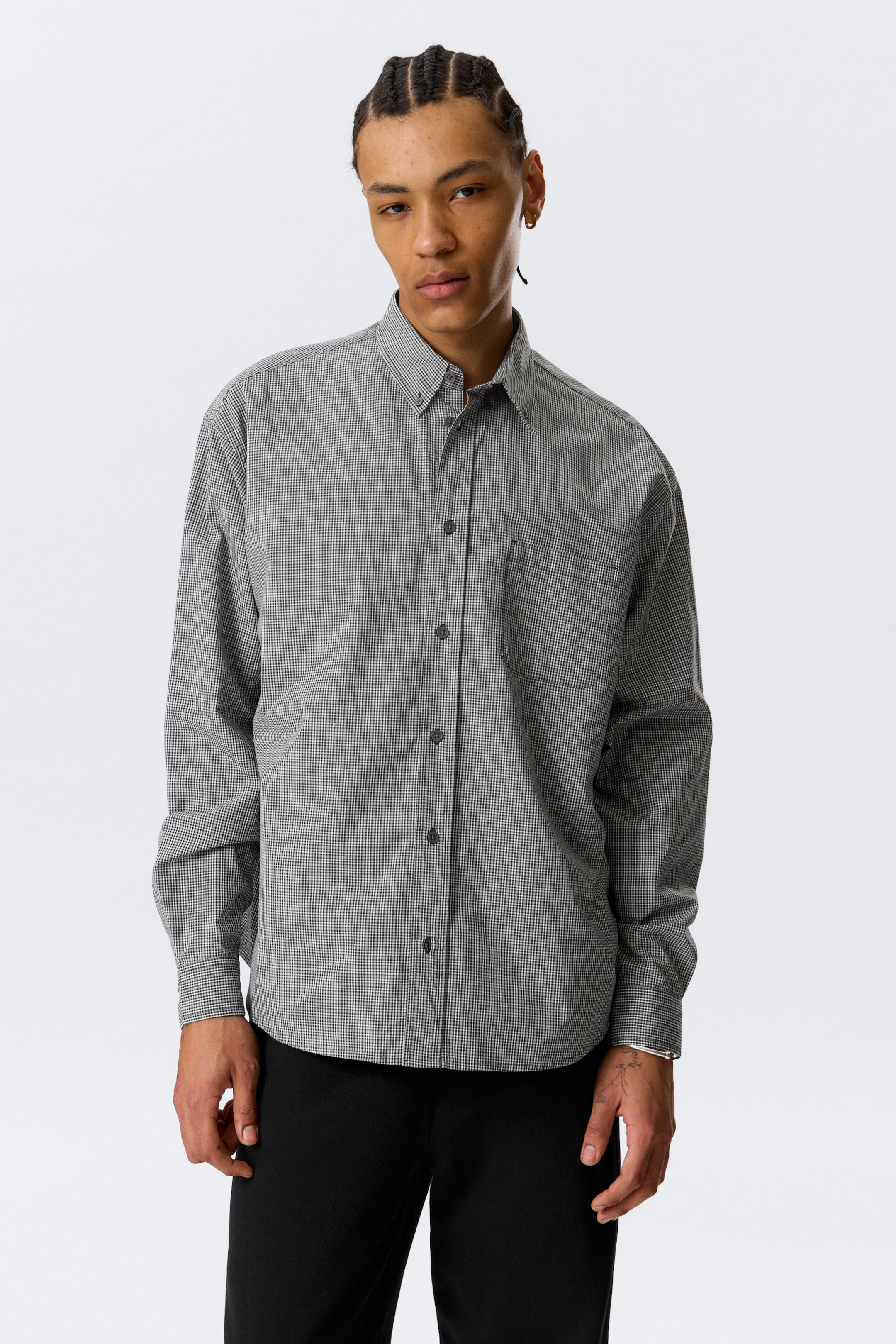 Zwart geruit - Ruimvallend popeline overhemd met knopen - 1