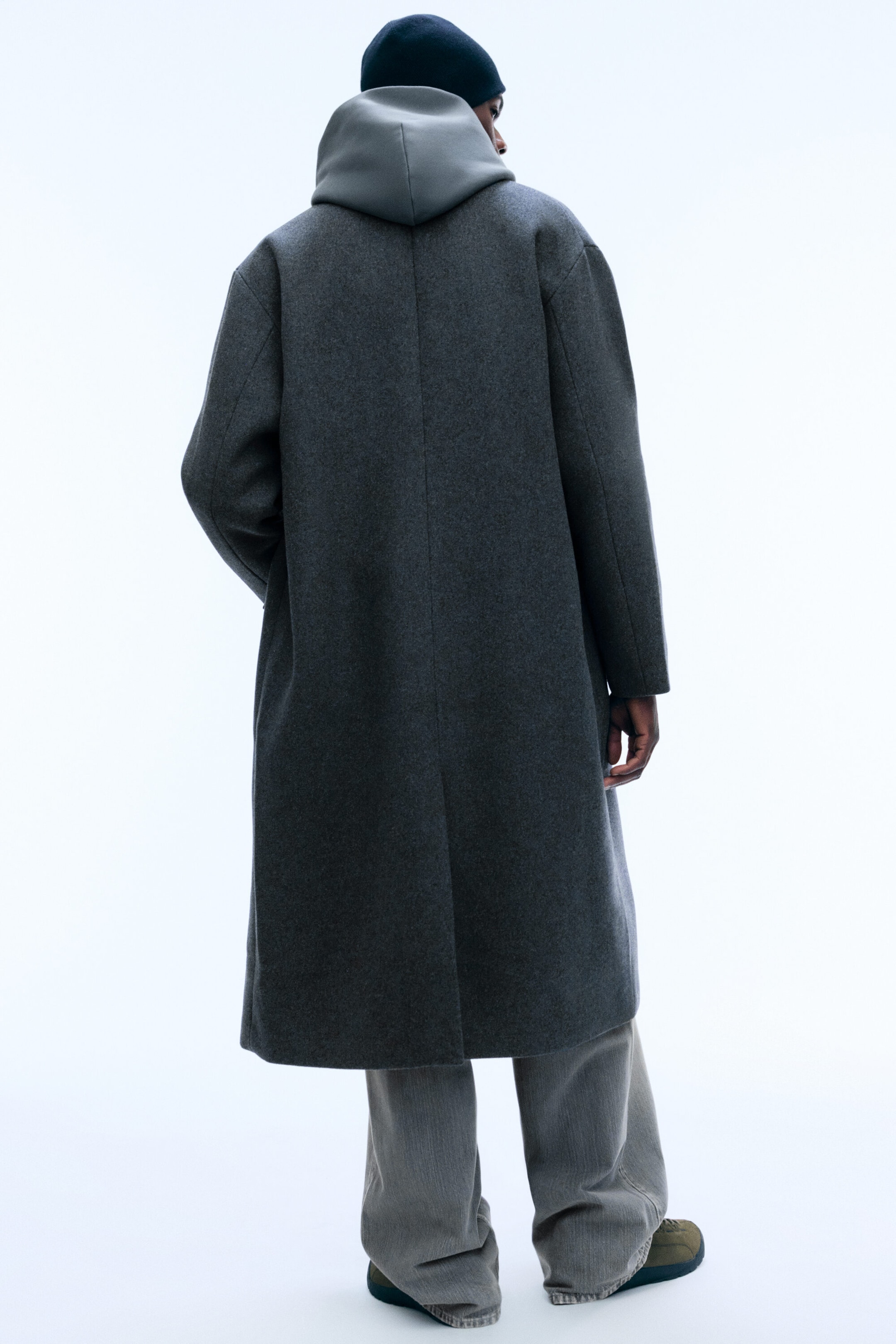 Dark Grey Melange - Oversized Single-Breasted Wool Blend Coat - 3