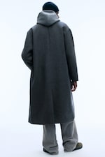 Dark Grey Melange - Oversized Single-Breasted Wool Blend Coat - 3