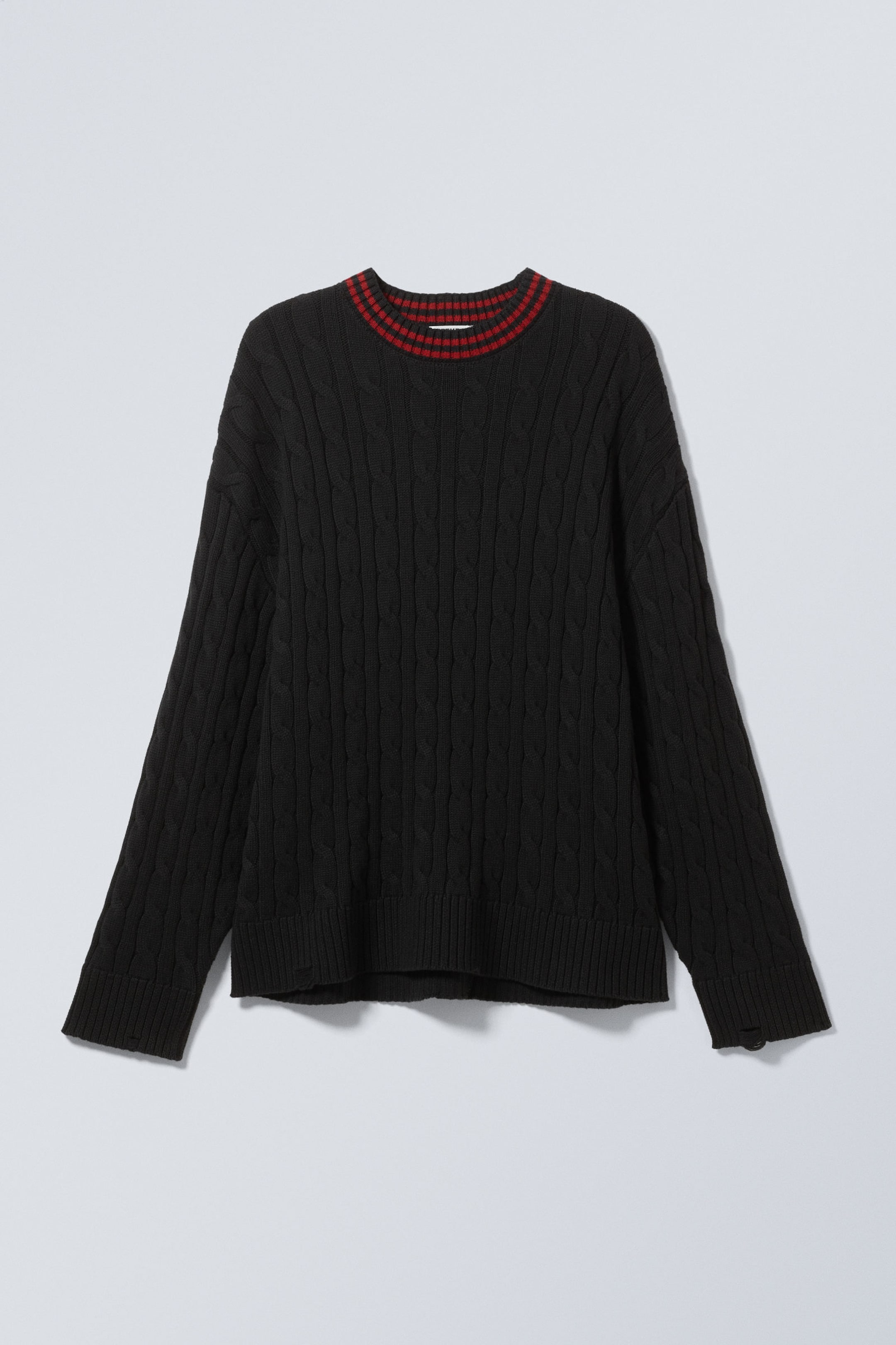 Black - Oversized Cable Knit Sweater - 4