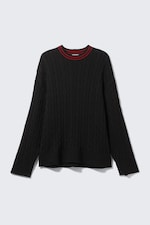 Black - Oversized Cable Knit Sweater - 0