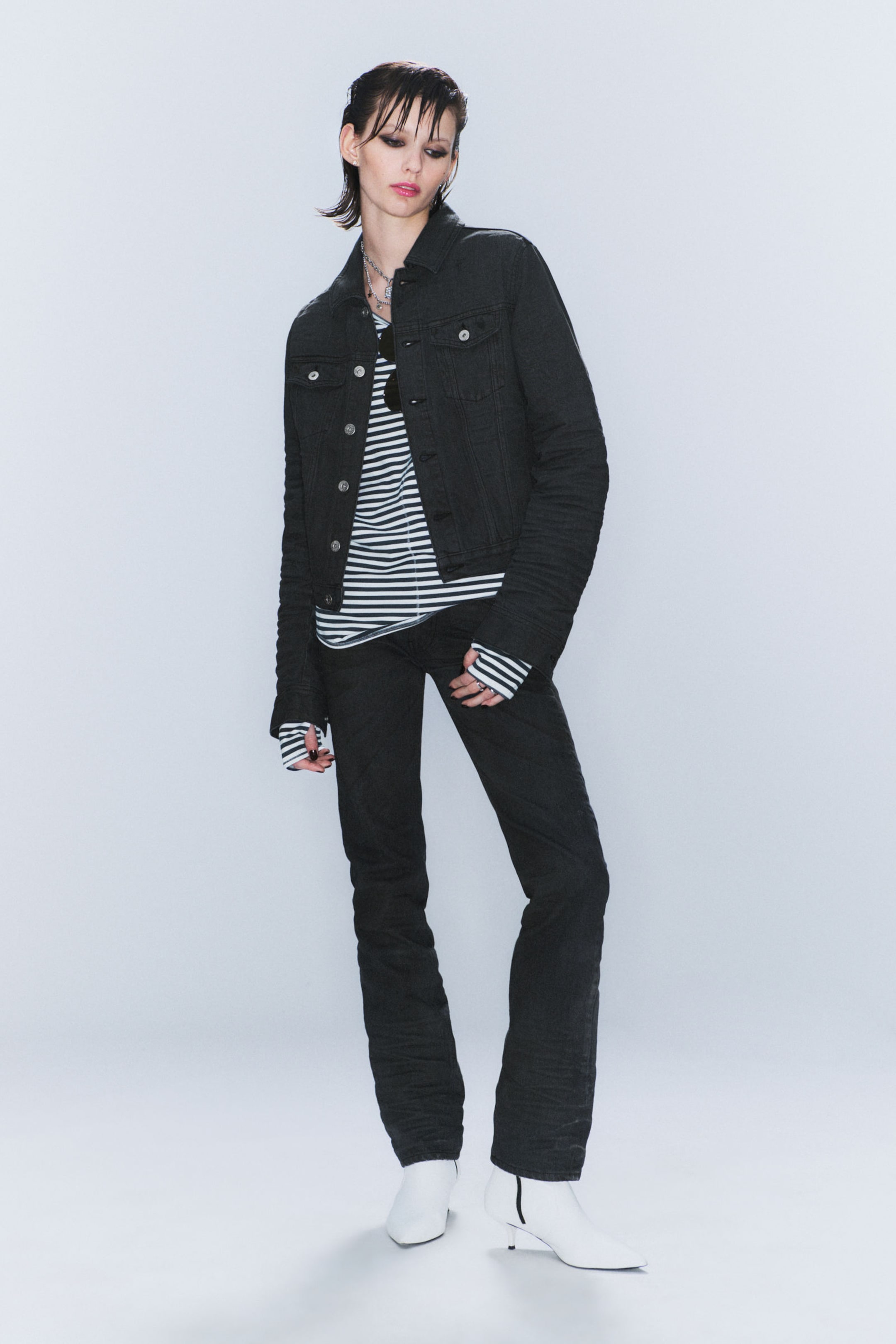 Beschichtetes Schwarz - CM x LB Schwarze, beschichtete Unisex-Jeansjacke - 6