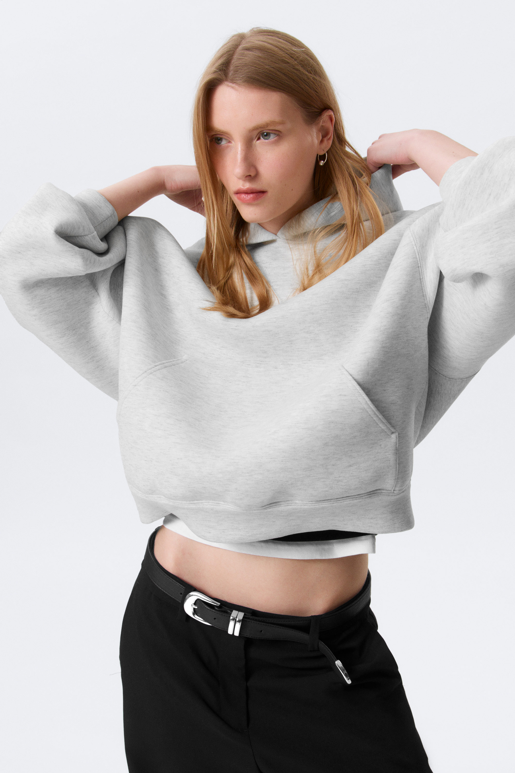 Grijs gemêleerd - Oversized hoodie van scubastof - 2