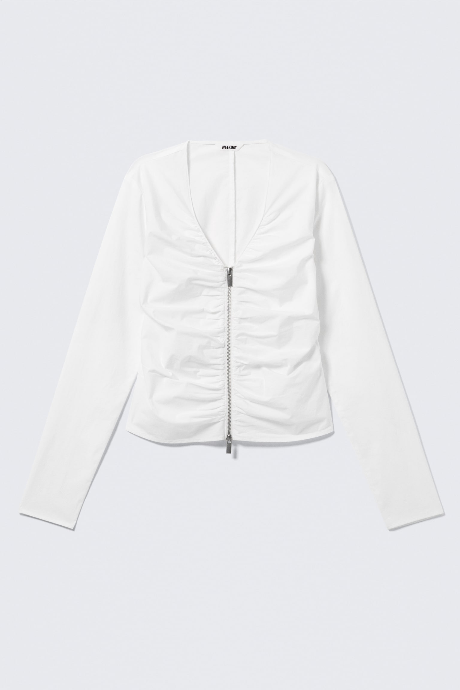 Haut zippé froncé à col en V - White/Marron foncé - 1