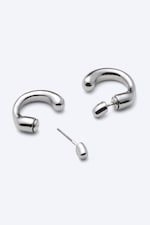 Grey Silver - Wave mini hoops - 0