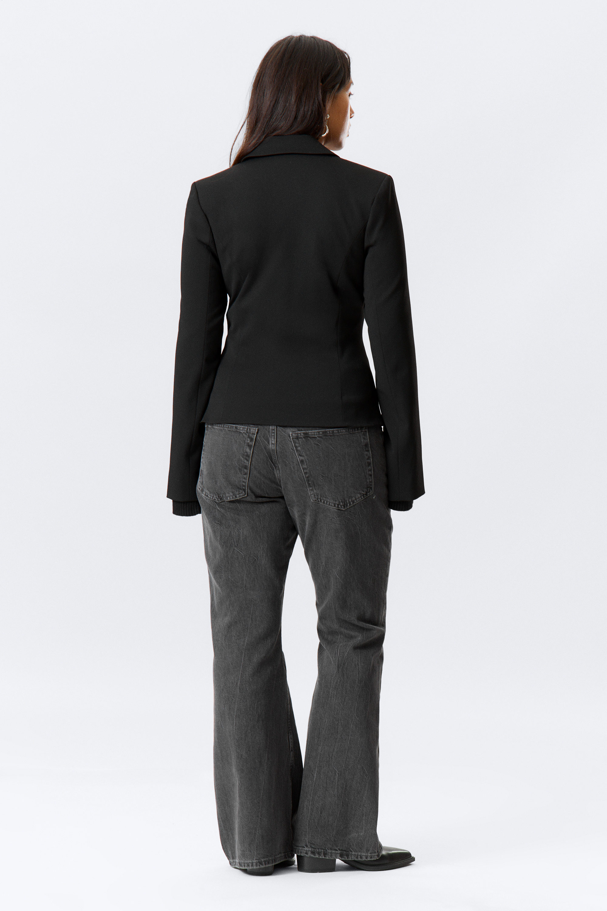 Black - Fitted Blazer with Vented Sleeves - 3